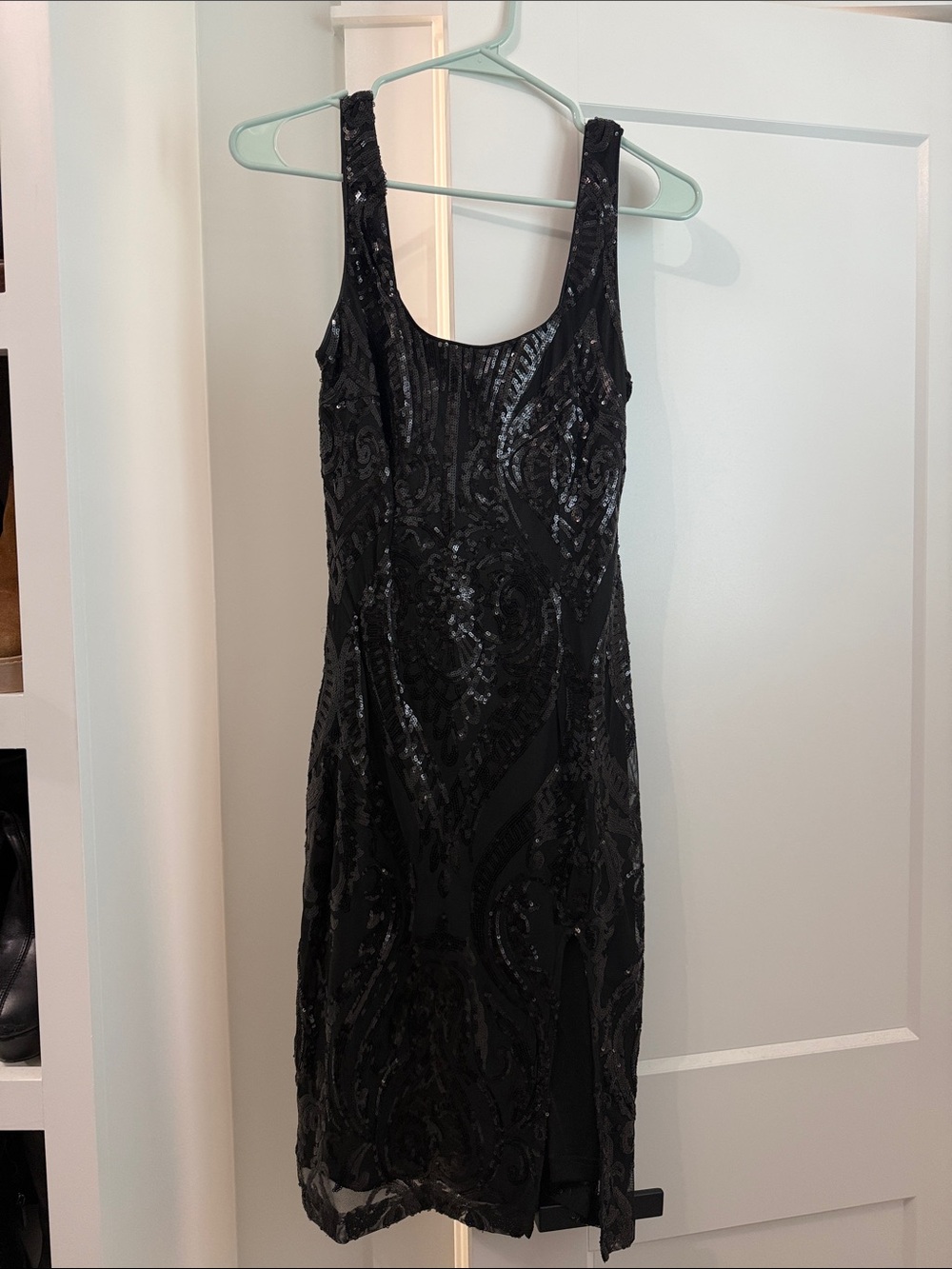 Lulu's Black Sequin Scoop Neck Midi Dress
